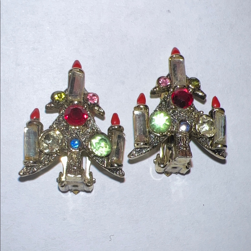 Elegant Holiday Tree Earrings With Multicolor Gems